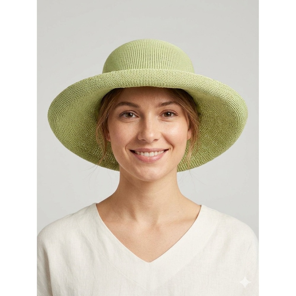 Wallaroo Hat Company Victoria Lime Green Crochet Packable Sun Hat Wide Brim